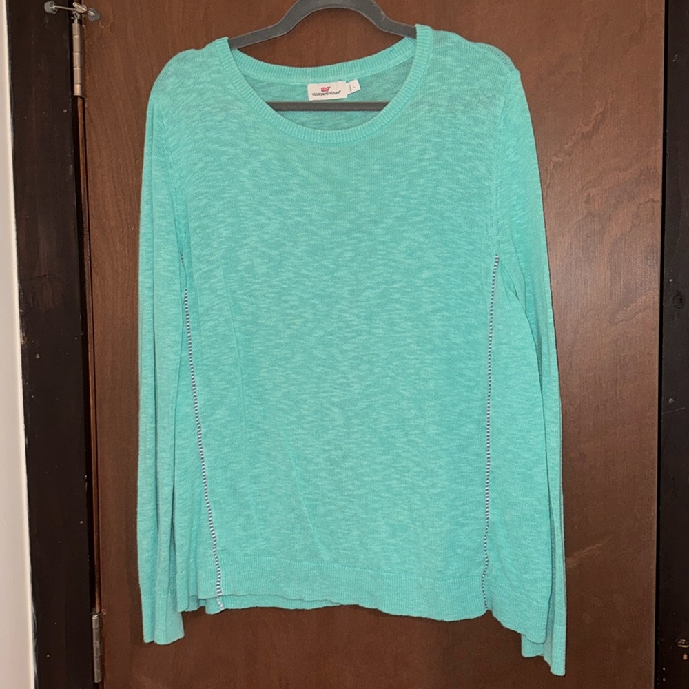 Vineyard Vines Linen Cotton Mint Green Blue Crew Neck Sweater Sz L 💚